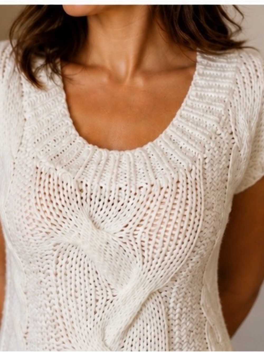 XXI Cream Cable Knit Sleeveless Sweater Tunic Size Small - Picture 5 of 5